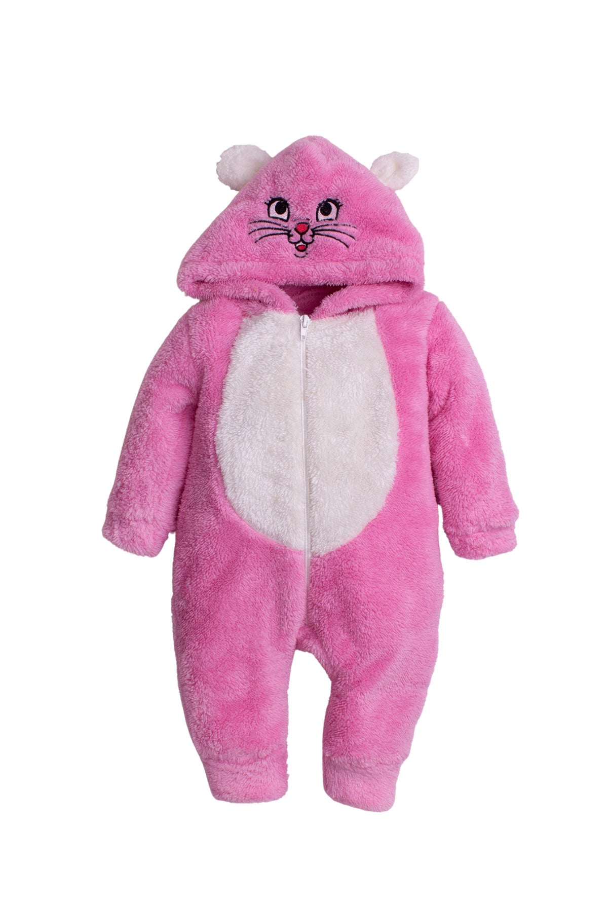 Unisex Bebek Tavşan Figürlü Kapüşonlu Peluş Tulum 0-12 Ay
